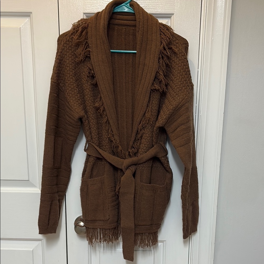 Cider Brown Knit Cardigan with Belt, S